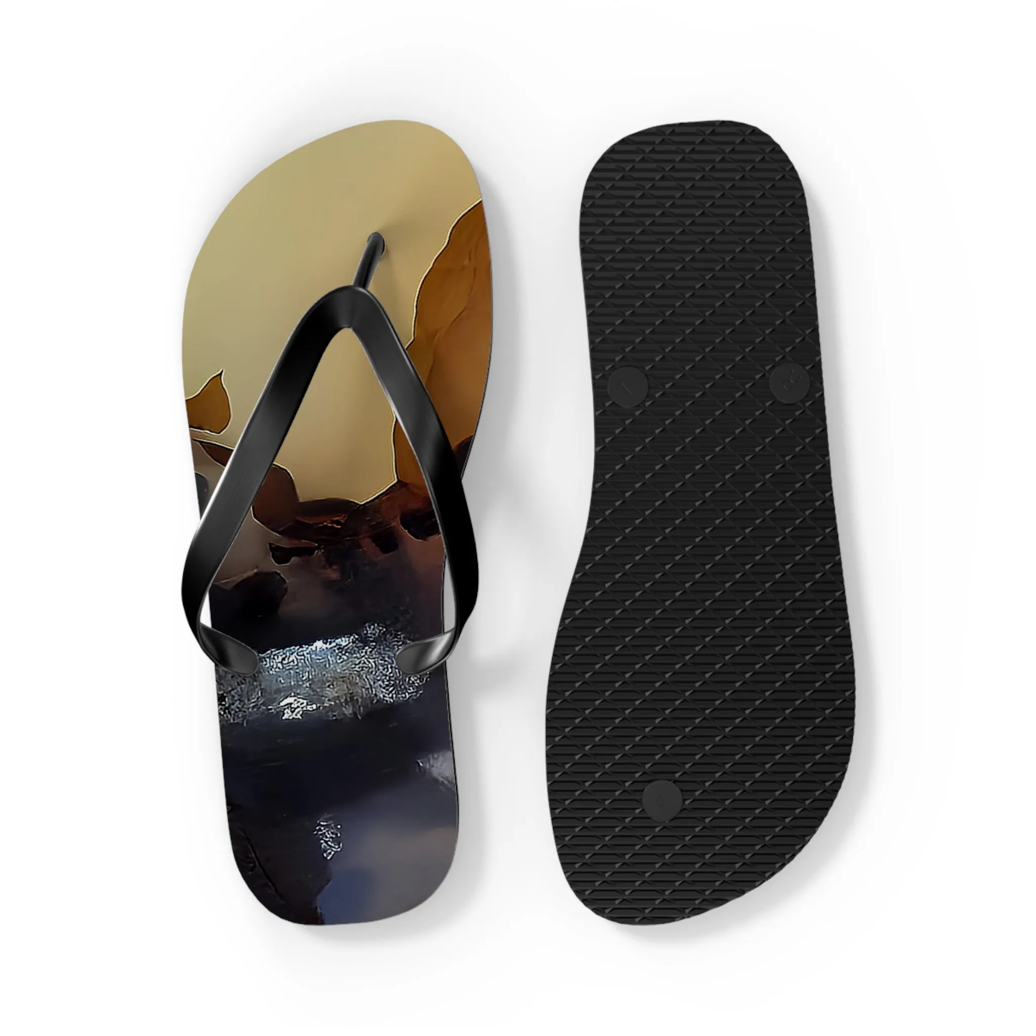 Vibrant Unisex Beachwear Flip Flops With Tie-dye Like Indonesian Plume Agate Patterns