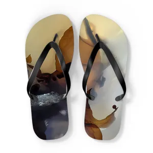 Vibrant Unisex Beachwear Flip Flops With Tie-dye Like Indonesian Plume Agate Patterns