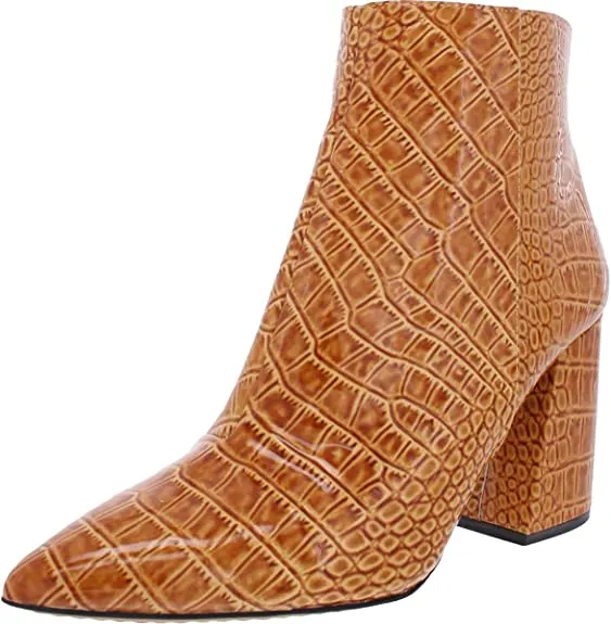 Vince Camuto Benedie Flex Camel Croco Patent Pointed Toe Leather Ankle Booties (Flex Camel Croco, 6.5)