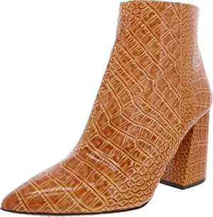 Vince Camuto Benedie Flex Camel Croco Patent Pointed Toe Leather Ankle Booties (Flex Camel Croco, 6.5)