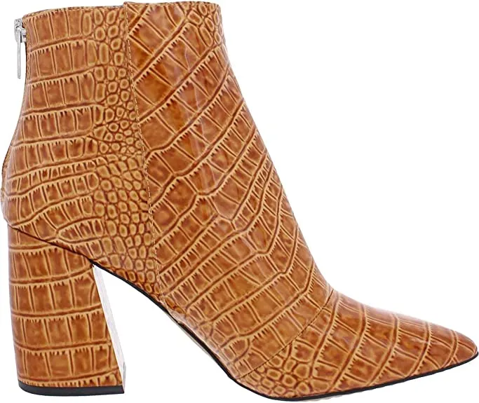 Vince Camuto Benedie Flex Camel Croco Patent Pointed Toe Leather Ankle Booties (Flex Camel Croco, 6.5)