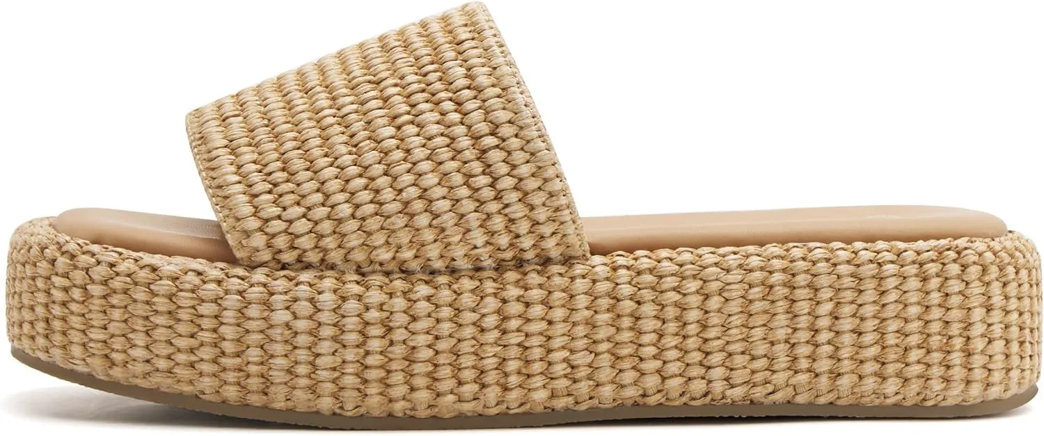 vodvob Platform Sandals for Women Open Toe Comfort Slip On Espadrille Sandals Cute Beach Straw Raffia Sandals Casual Summer Vacation for Women
