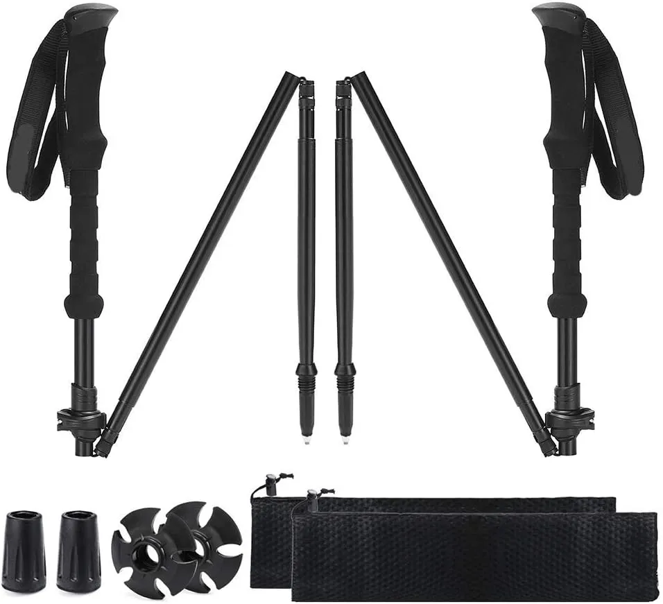Walking Trekking Poles, Collapsible Folding Adjustable Lightweight Aluminum Hiking Poles with Anti-Shock, Quick Lock System for Men & Women Camping Hi