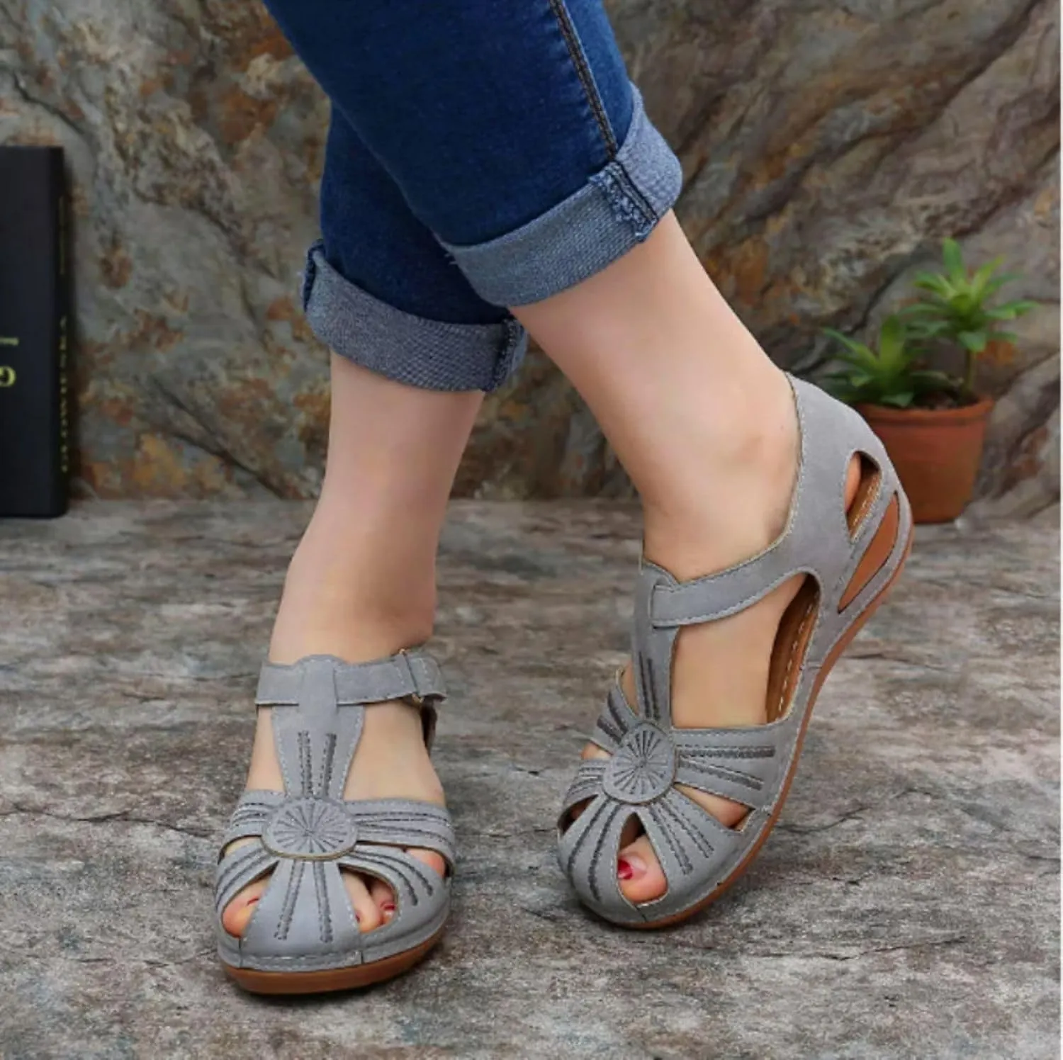 Wedge Sandals for Women Summer Dressy Closed Toe Platform Wedges, Beach Bohemia Ankle Strap Slip On Sandals Casual Comfortable Gladiator Sandal