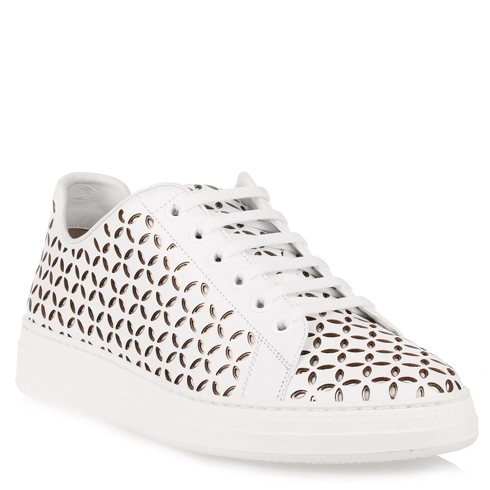 White laser-cut leather sneaker