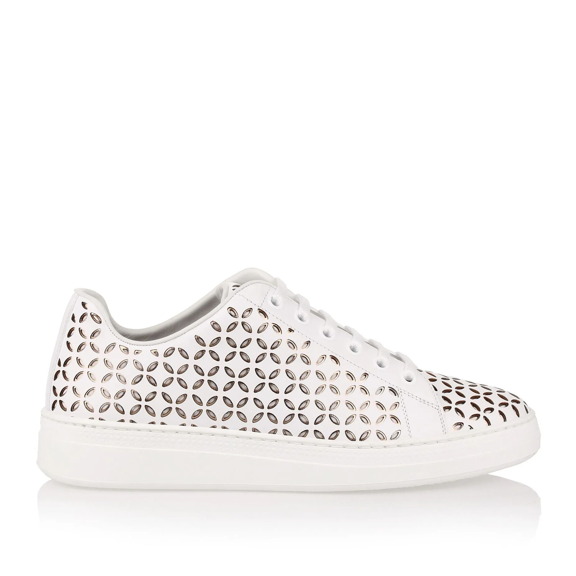 White laser-cut leather sneaker