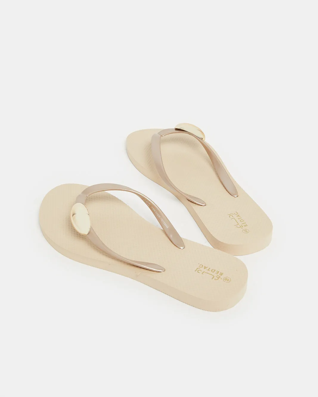 Women Beige With Gold Trim Flip Flop