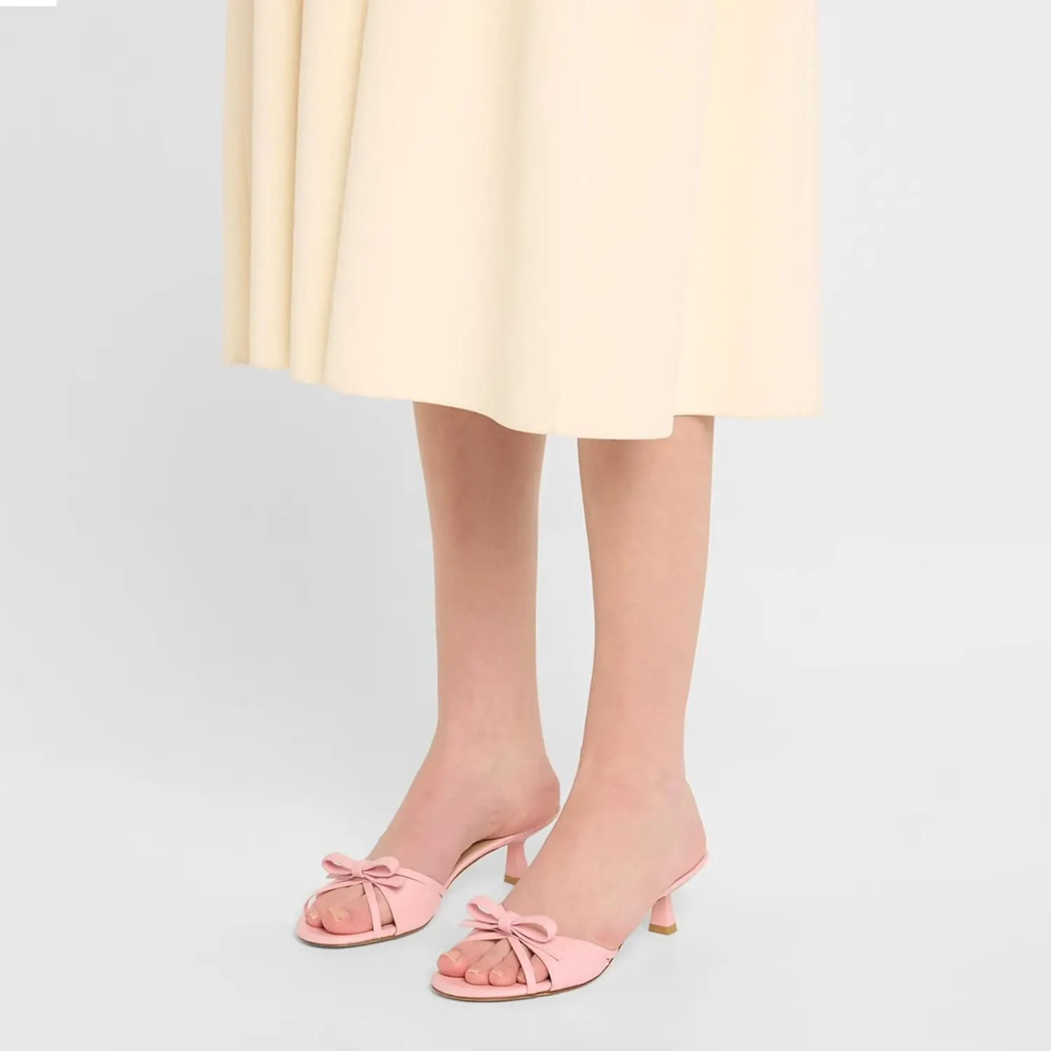 Women Heeled Sandals Mules Round Open Toe Bow Slides Low Kitten Heels Silp On Slippers Casual Stiletto Wedding Dress Slide Shoes