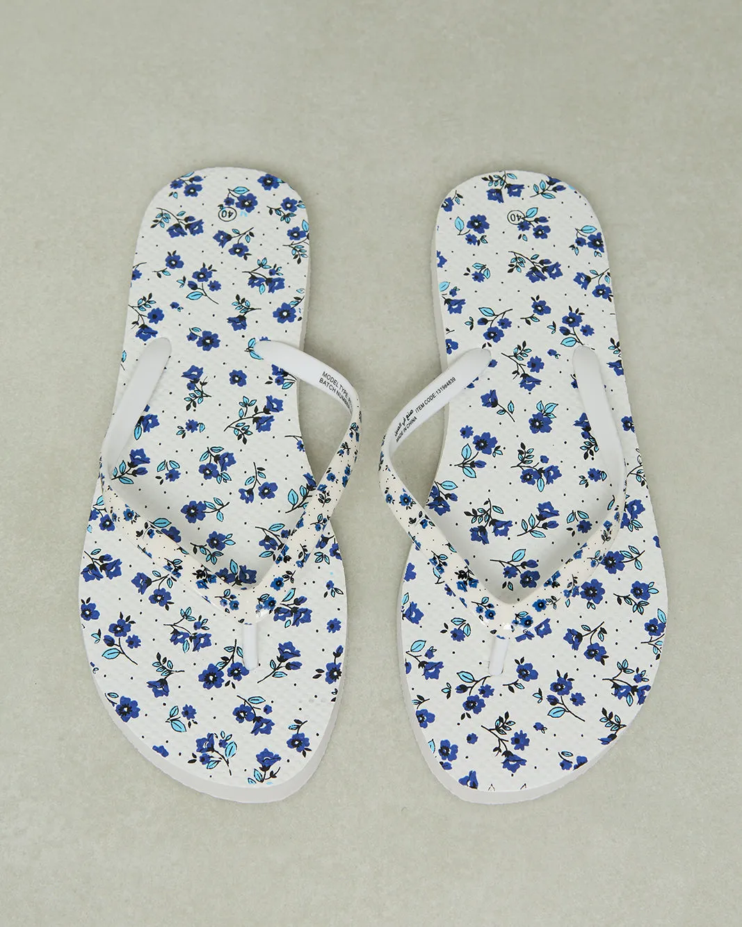 Women White Floral Flip Flop