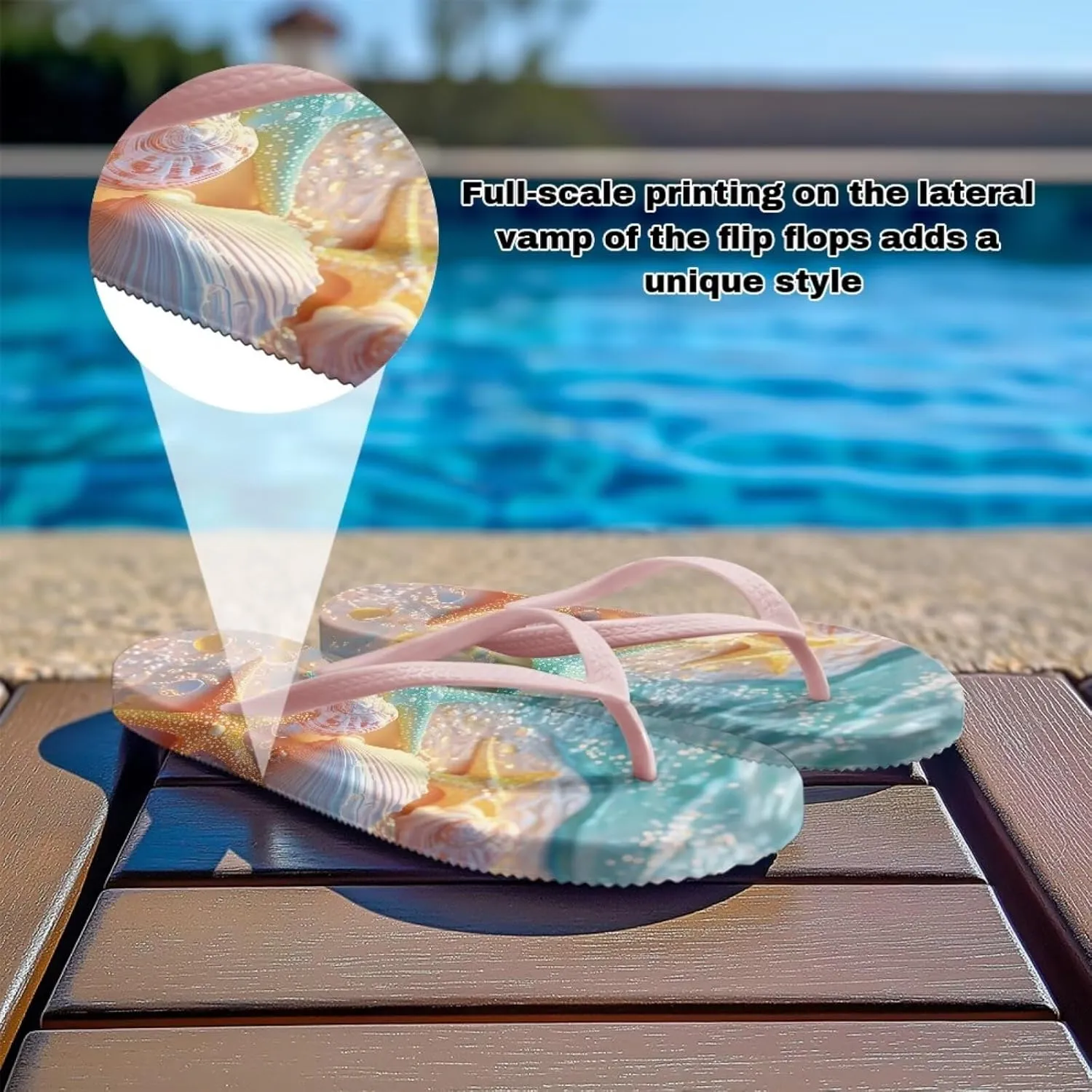 Women's Beach Flip-Flops Tropical Style Lightweight Thong Sandals with EVA Sole Non-Slip Pool Shower Slippers