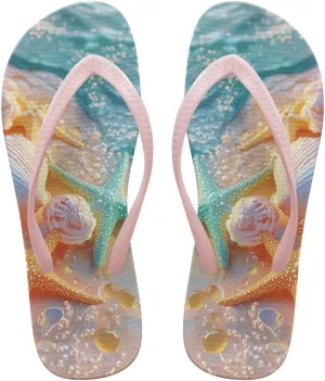 Women's Beach Flip-Flops Tropical Style Lightweight Thong Sandals with EVA Sole Non-Slip Pool Shower Slippers
