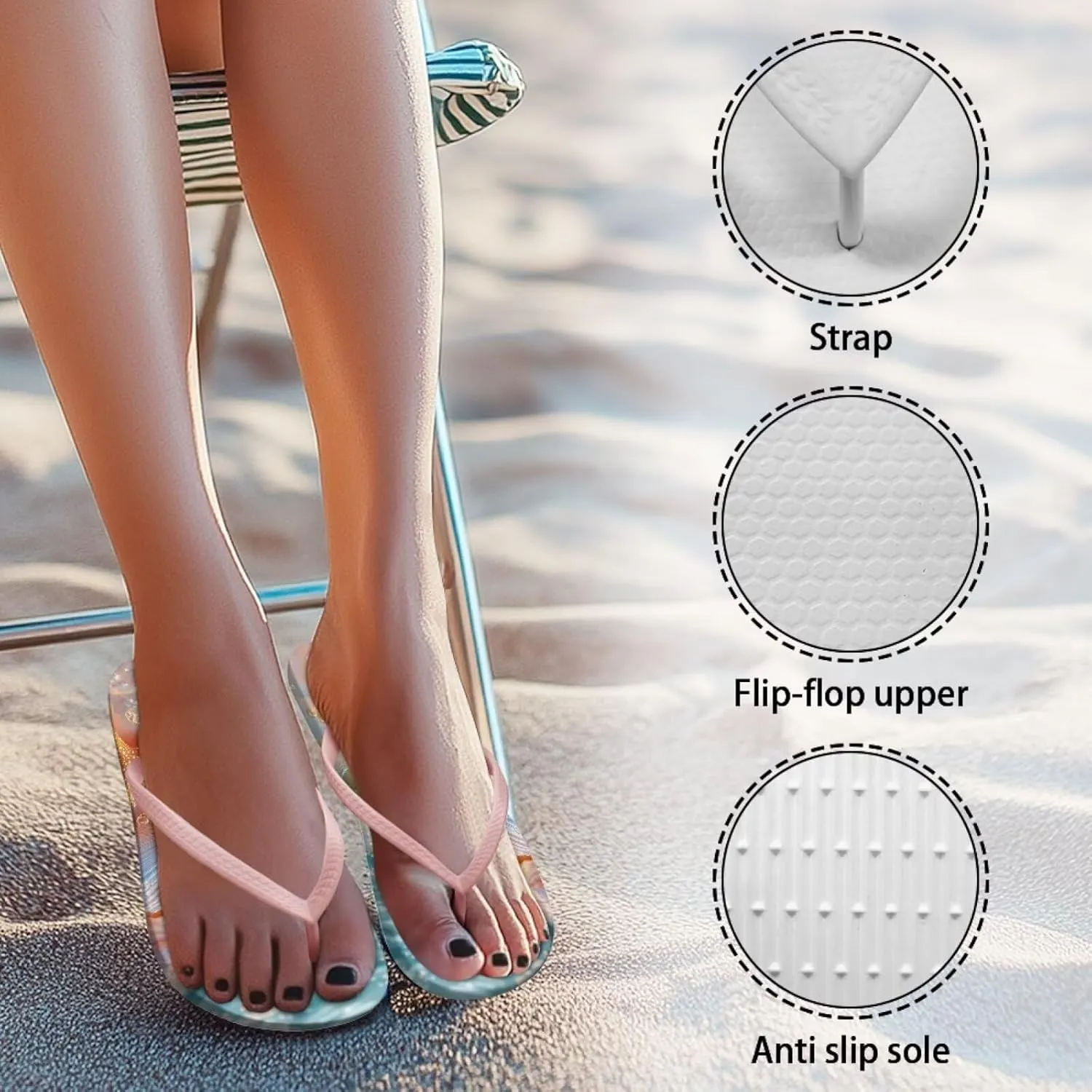 Women's Beach Flip-Flops Tropical Style Lightweight Thong Sandals with EVA Sole Non-Slip Pool Shower Slippers