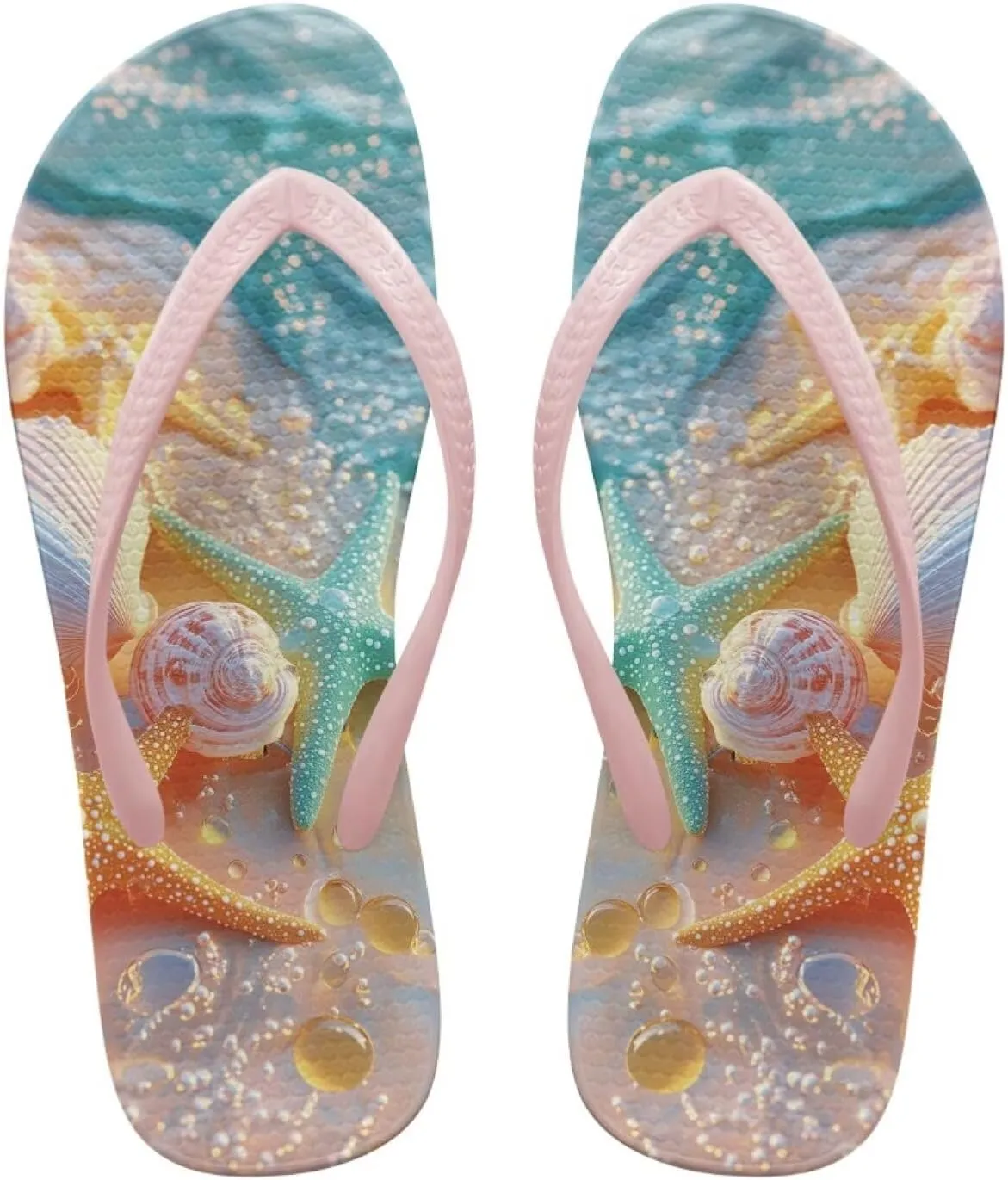 Women's Beach Flip-Flops Tropical Style Lightweight Thong Sandals with EVA Sole Non-Slip Pool Shower Slippers