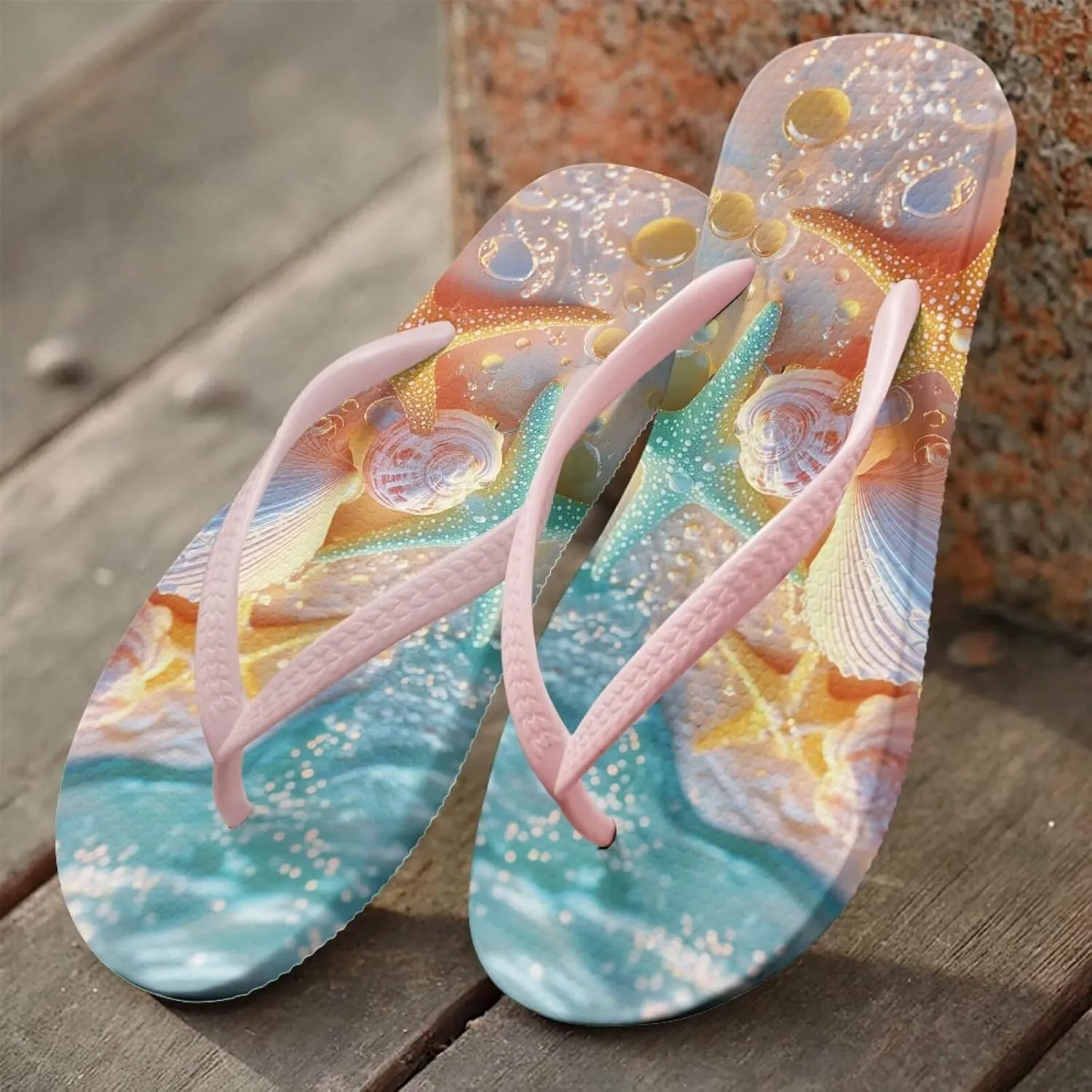 Women's Beach Flip-Flops Tropical Style Lightweight Thong Sandals with EVA Sole Non-Slip Pool Shower Slippers