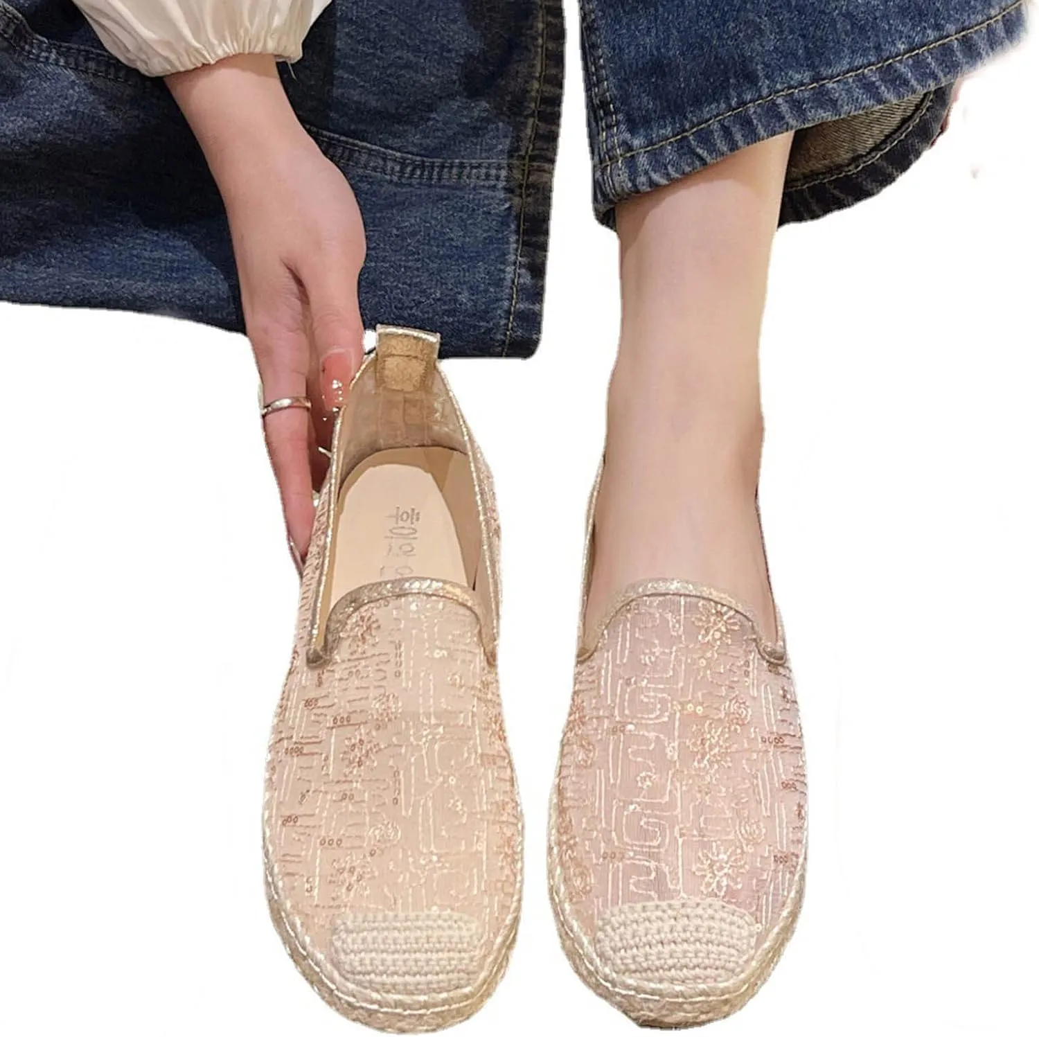 Women's Espadrille Flats Stylish Loafers Casual Slip-On Mesh Shoes Comfortable Summer Lightweight Breathable Footwear