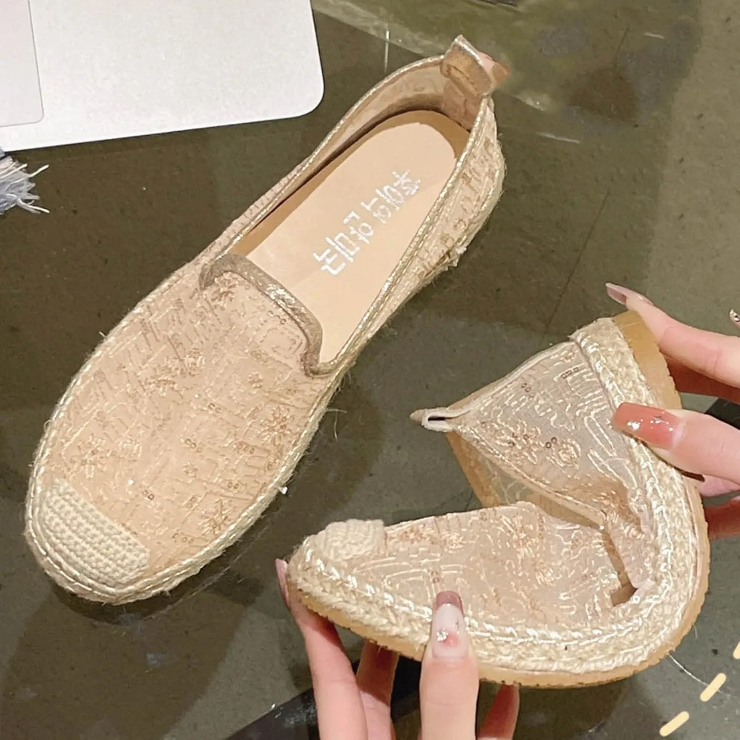 Women's Espadrille Flats Stylish Loafers Casual Slip-On Mesh Shoes Comfortable Summer Lightweight Breathable Footwear