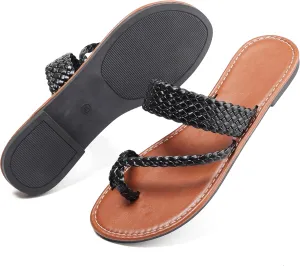 Women's Flat Sandals Casual Summer Sandals Dress Fashion Round Open Flip Flop Thong Sandals