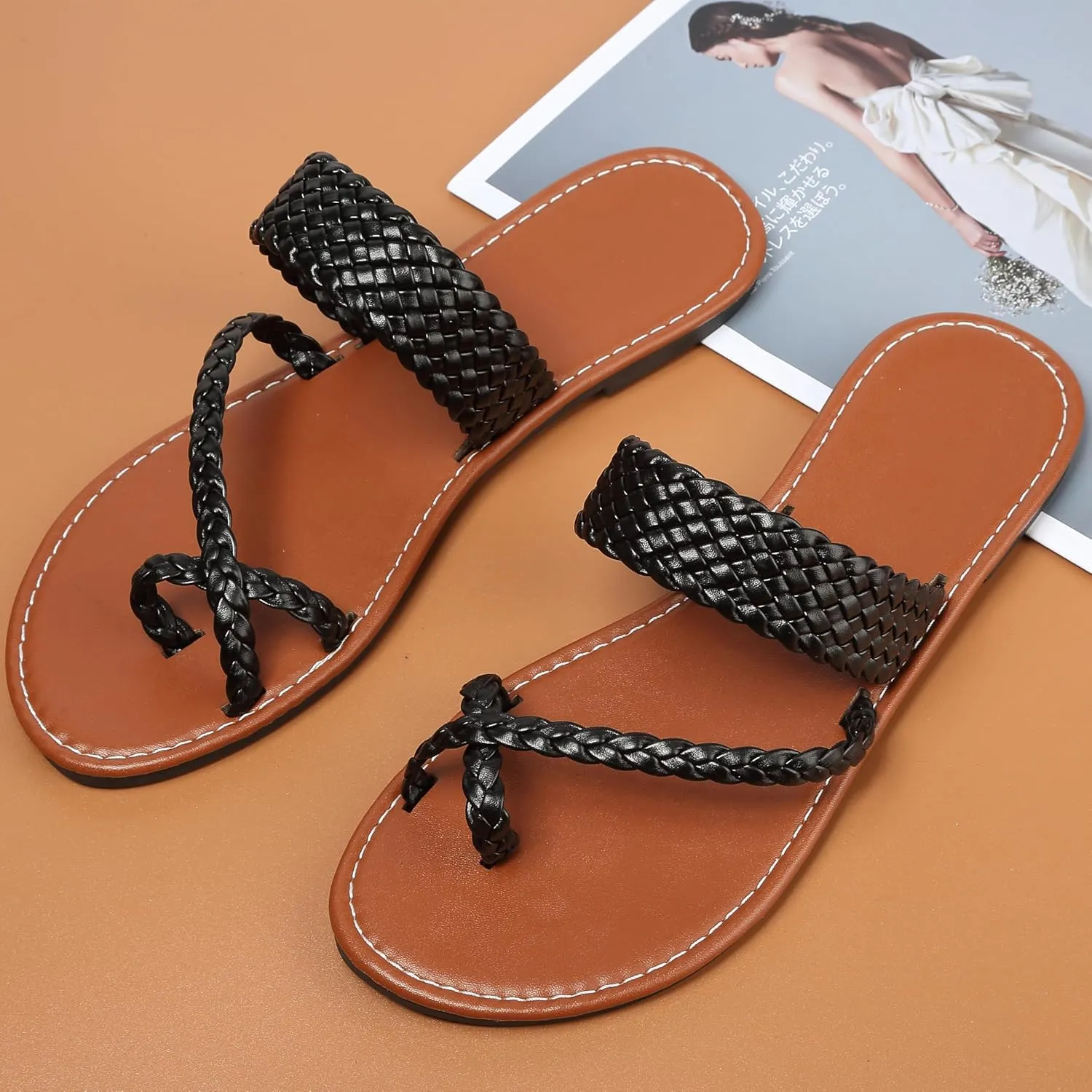 Women's Flat Sandals Casual Summer Sandals Dress Fashion Round Open Flip Flop Thong Sandals