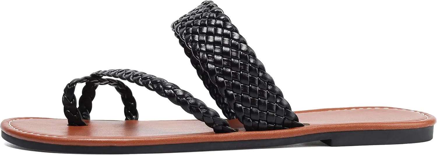 Women's Flat Sandals Casual Summer Sandals Dress Fashion Round Open Flip Flop Thong Sandals