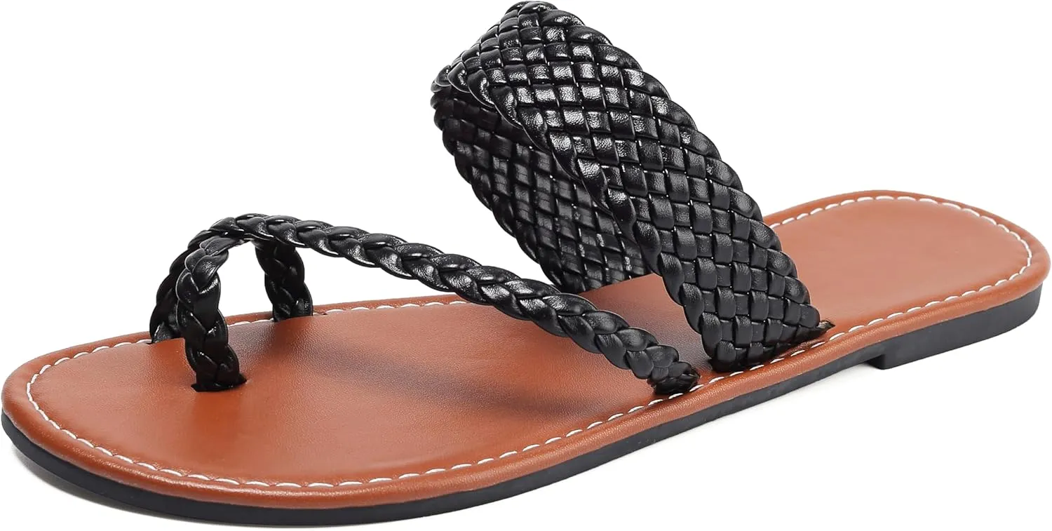 Women's Flat Sandals Casual Summer Sandals Dress Fashion Round Open Flip Flop Thong Sandals