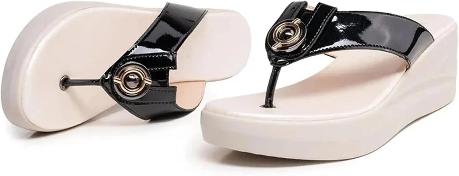 Women's Genuine Leather Flip-Flops - Anti-Slip Platform Summer Beach Shoes
