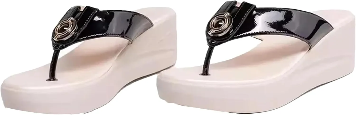 Women's Genuine Leather Flip-Flops - Anti-Slip Platform Summer Beach Shoes