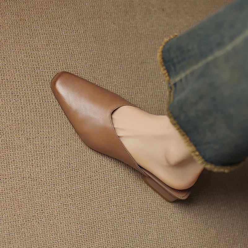Women's Handmade Leather V-cut Flat Comfort Mule Shoes