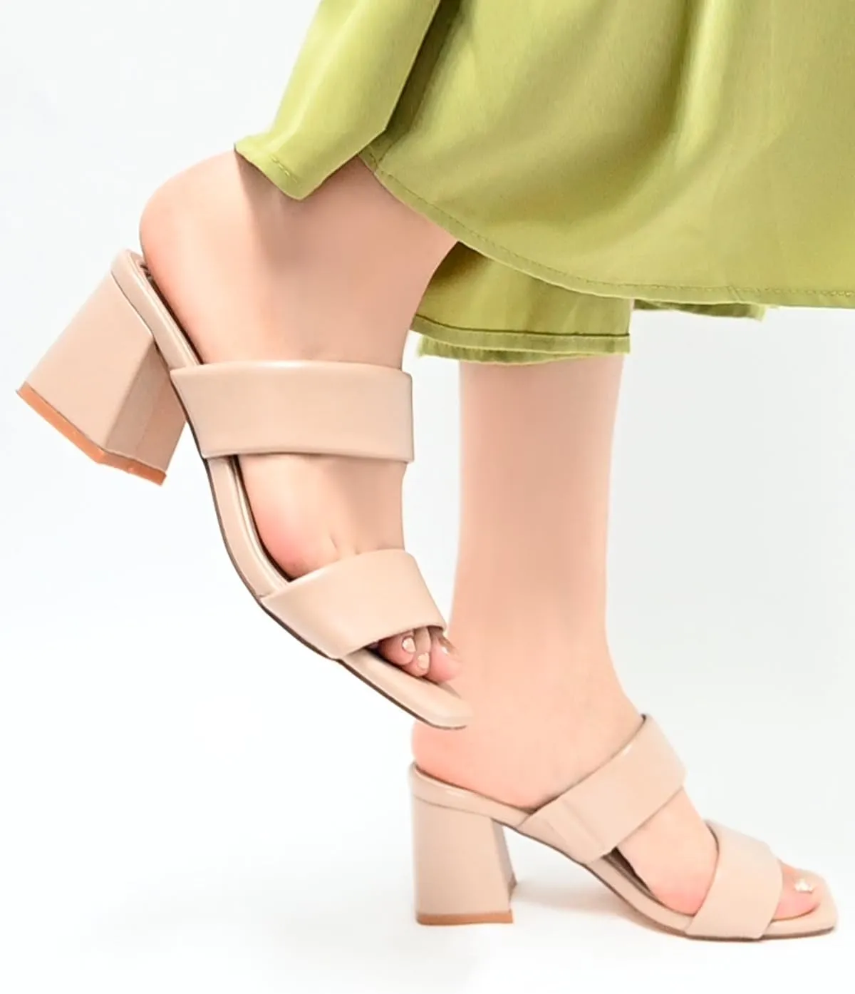 Women's Heeled Sandals Square Open Toe Two Strap Block Chunky Heels for Women Slip On Mules Sandals Black Nude White Strappy Heels for Women Dressy Wedding Party