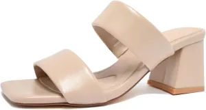 Women's Heeled Sandals Square Open Toe Two Strap Block Chunky Heels for Women Slip On Mules Sandals Black Nude White Strappy Heels for Women Dressy Wedding Party