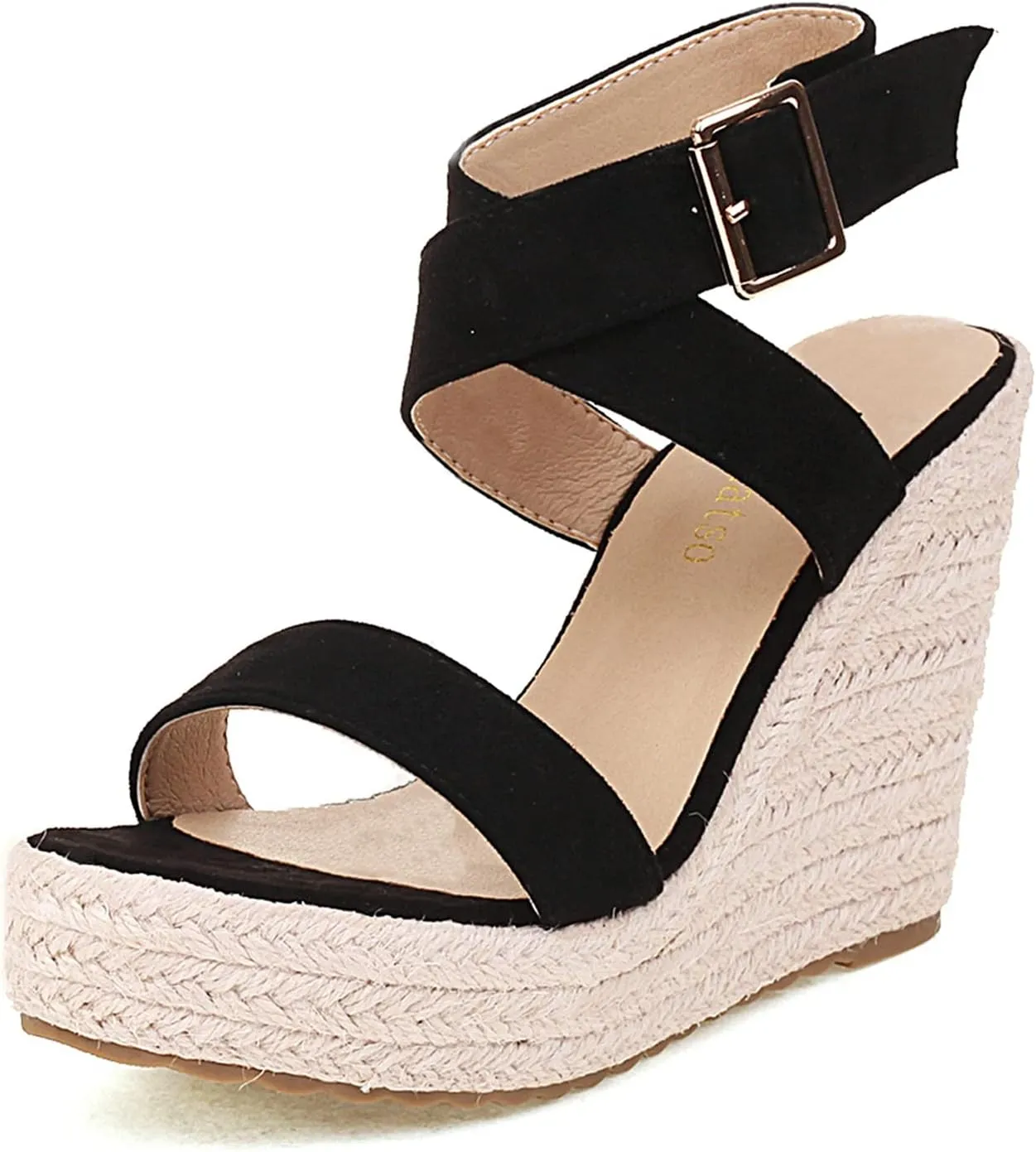 Women's High Heel Platform Espadrille Wedge Sandals Open Toe With Faux Leather Upper Cross Ankle Adjustable Buckle Strap Non Slip Soles