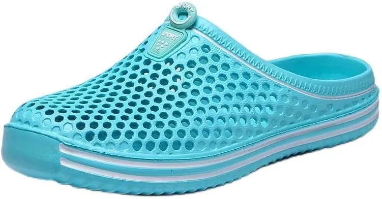 Women's Hollow Out Flat Clogs, Closed Toe Breathable Non Slip Garden Mules, Casual Beach Slide Shoes