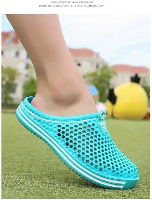 Women's Hollow Out Flat Clogs, Closed Toe Breathable Non Slip Garden Mules, Casual Beach Slide Shoes