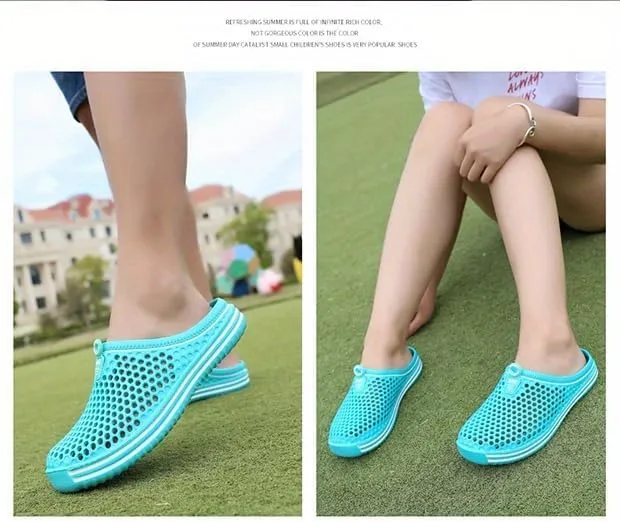 Women's Hollow Out Flat Clogs, Closed Toe Breathable Non Slip Garden Mules, Casual Beach Slide Shoes