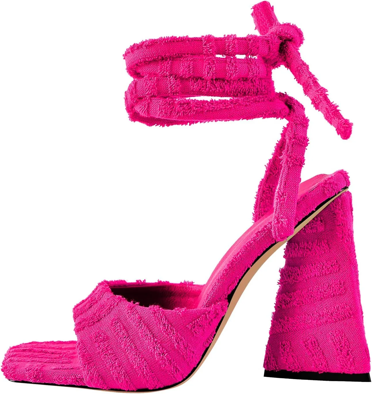 Women's Lace up Fashion Square Toe High Heeled Ankle Strap Chunky Mule Sandals