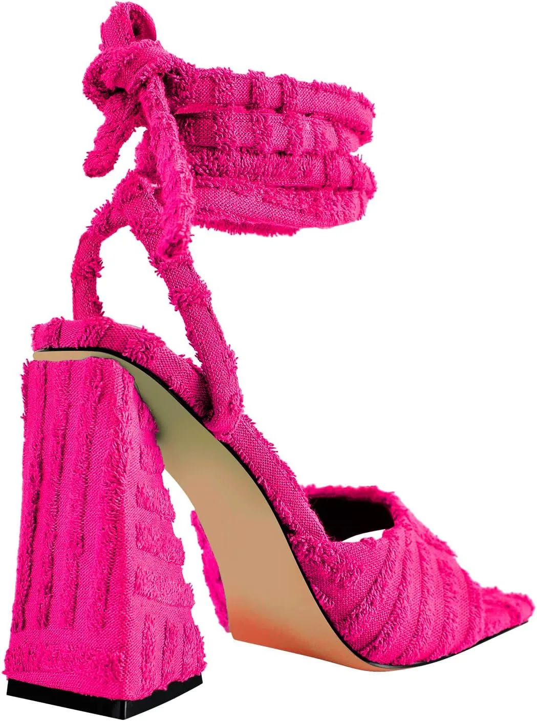 Women's Lace up Fashion Square Toe High Heeled Ankle Strap Chunky Mule Sandals