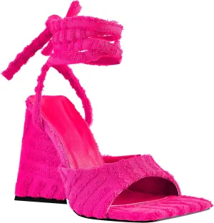 Women's Lace up Fashion Square Toe High Heeled Ankle Strap Chunky Mule Sandals