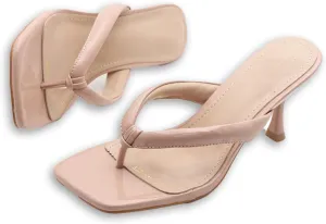 Women's Open Square Toe Kitten Heels Thong Sandals Lightweight Non Slip Comfortable Slip-On Dress Heels Sandals for Party Vacation Summer Sandals