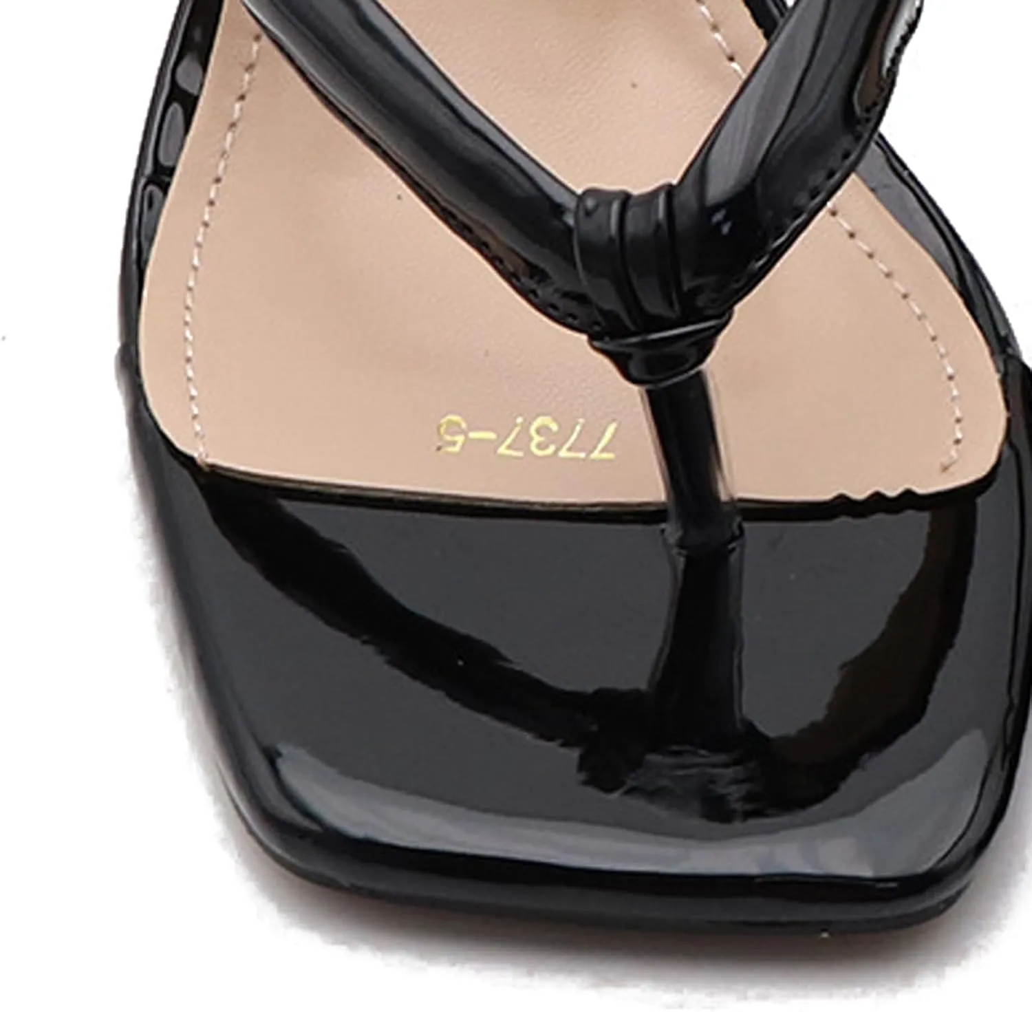 Women's Open Square Toe Kitten Heels Thong Sandals Lightweight Non Slip Comfortable Slip-On Dress Heels Sandals for Party Vacation Summer Sandals