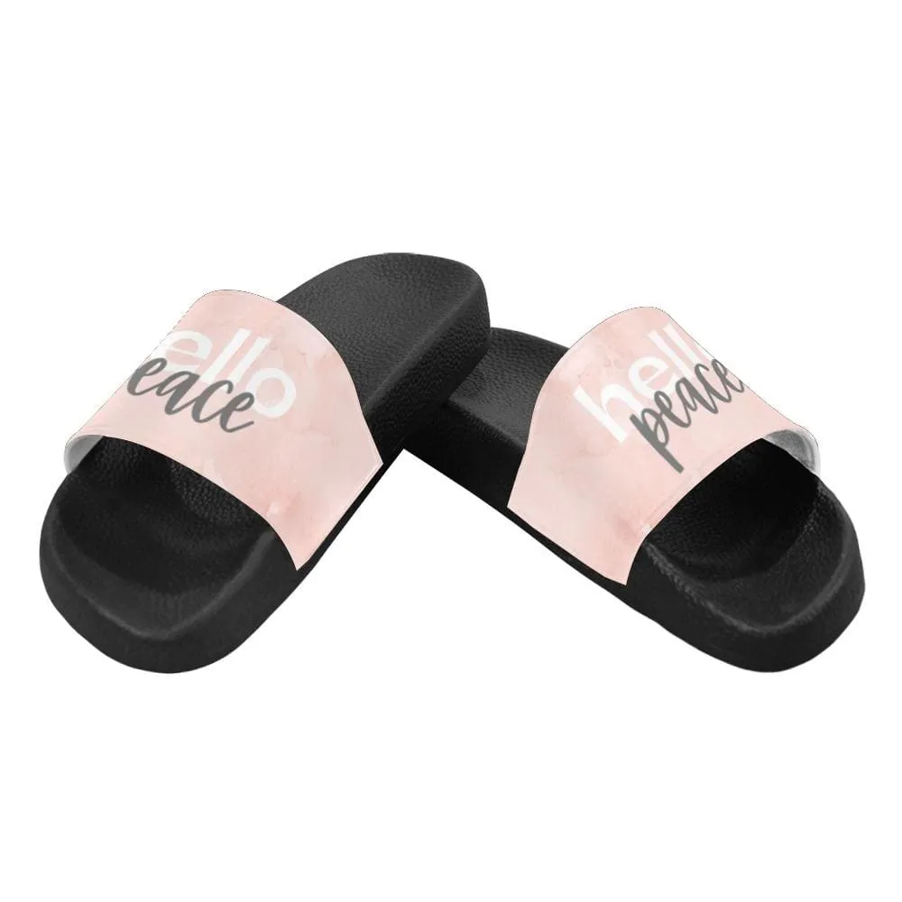 Womens Slides - Flip Flop Sandals - Peace Marble Hello Peace Print by inQue.Style