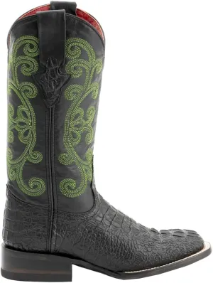 Womens Stampede Crocodile Embroidered Square Toe Dress Boots Mid Calf Low Heel 1-2" - Black