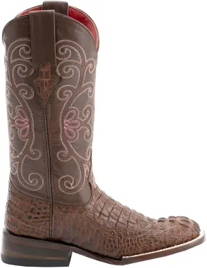 Womens Stampede Crocodile Embroidered Square Toe Dress Boots Mid Calf Low Heel 1-2" - Black
