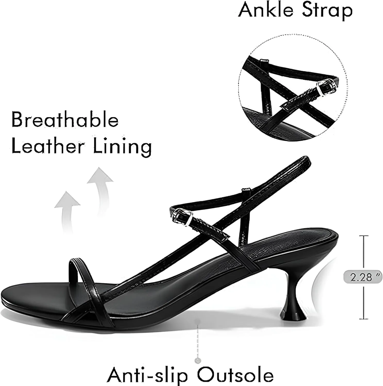 Womens Strappy Kitten Heels Dressy Sandals Low Heel Open Toe Ankle Strap Party Wedding Dress Shoes