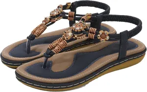 Women's Wood Bead Flip-Flops - Bohemian Summer Beach Roman Style