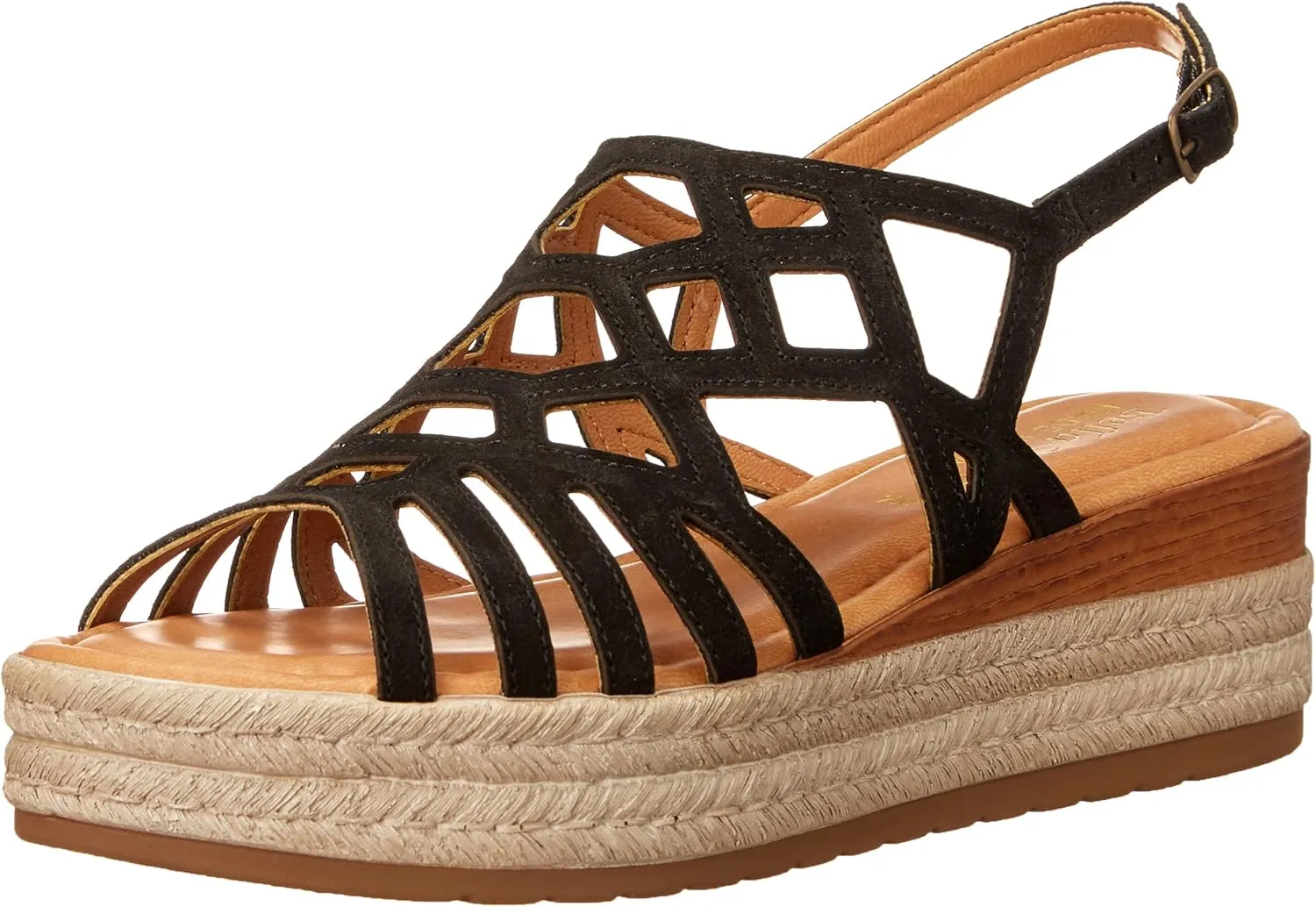 Women's Zip-Italy Platform Sandal Flat, Black Suede Leather, 12