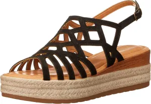 Women's Zip-Italy Platform Sandal Flat, Black Suede Leather, 12