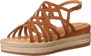 Women's Zip-Italy Platform Sandal Flat, Whiskey Leather, 10