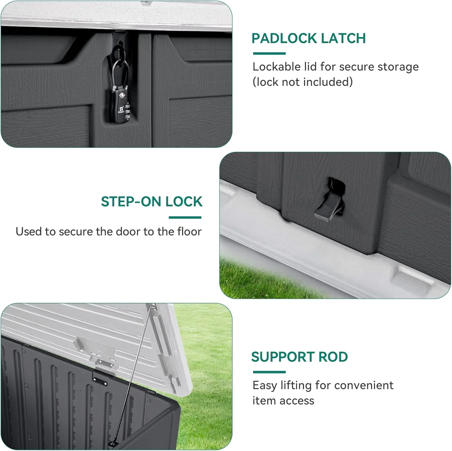 YITAHOME Outdoor Horizontal Storage Sheds w/o Shelf, Weather Resistant Resin Tool Shed, Multi-Opening Door for Storage of Bike, Trash Cans, Garden Tools, 35 cu ft, Waterproof, Lockable, Dark Gray