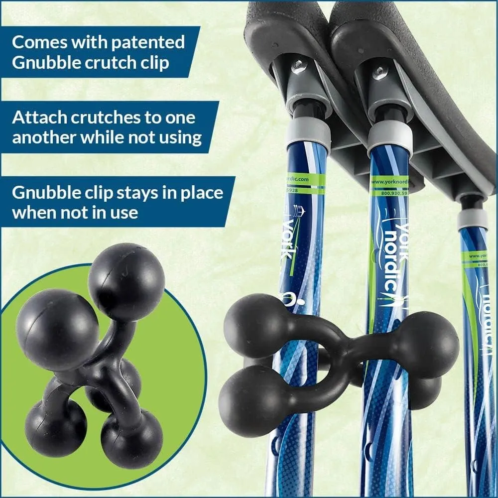 York Nordic - Spring Cushion Crutches Perfect for Sports Injuries and Travel - Heights 4'7" to 6'6" - Adjust Down to 22" for Travel