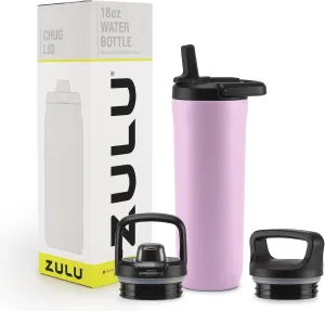 ZULU Base 18oz Kids Stainless Steel Water Bottle with 3 Lids- Straw, Chug, Twist | Double Walled and Vacuum Insulated Metal Thermos | Fits Car Cupholder, Built in Carry Loop, Dishwasher Safe, Pink