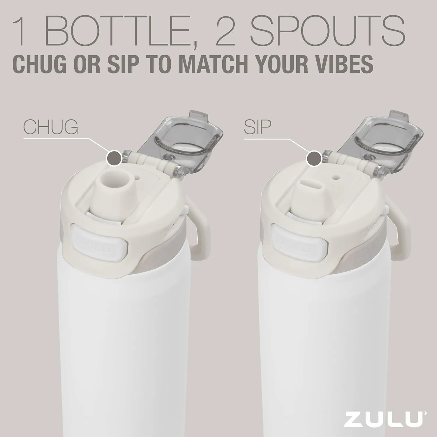 ZULU Powerfill Pro 32oz Stainless Steel Water Bottle with Quick Fill Lid, Triple Walled Vacuum Insulated Metal, Leak Proof Locking Lid, Sip and Chug, Reusable BPA Free, White